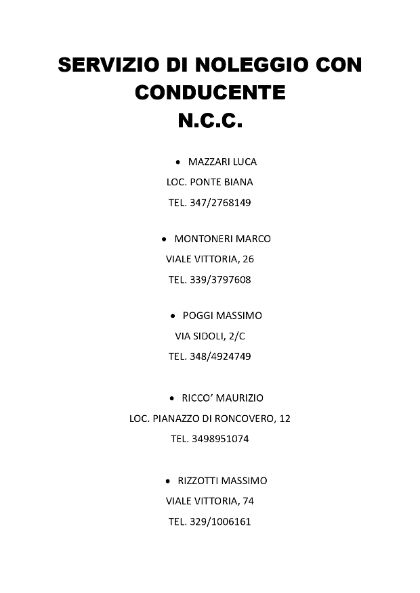 Servizio di Noleggio con Conducente N.C.C.